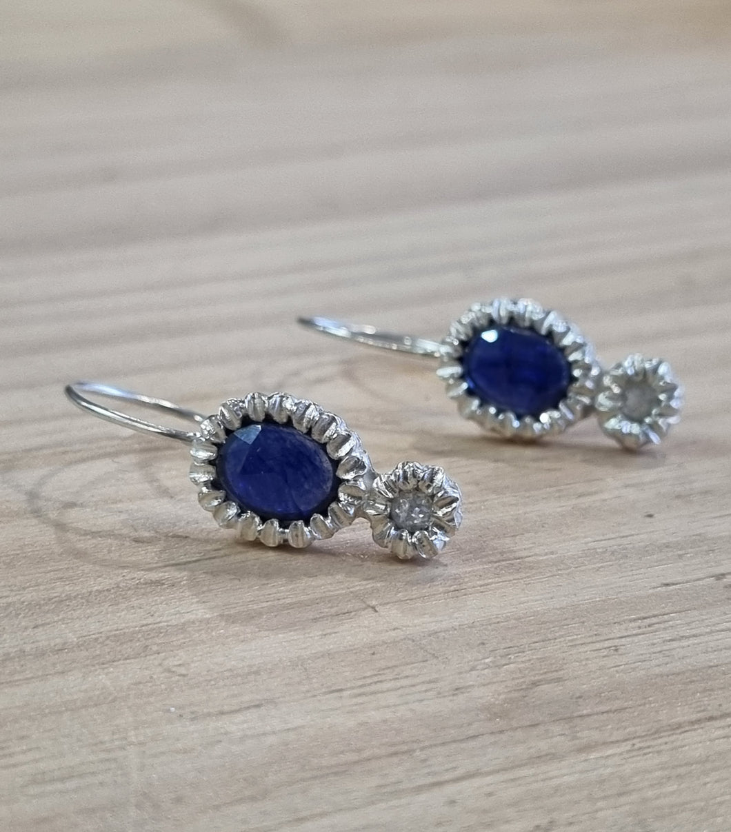 Sapphire & Diamond in Sterling Silver Earrings