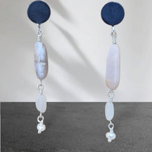 Load image into Gallery viewer, Black Oxidised Stud with Moonstone & Pearl Drop