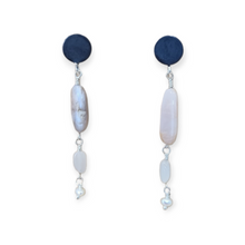 Load image into Gallery viewer, Black Oxidised Stud with Moonstone & Pearl Drop