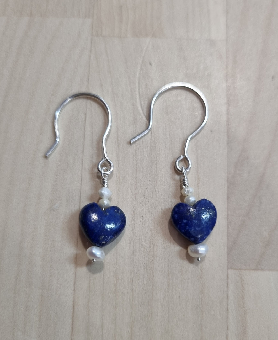 Lapis Lazuli Heart (10mm) & Freshwater Pearl Earrings