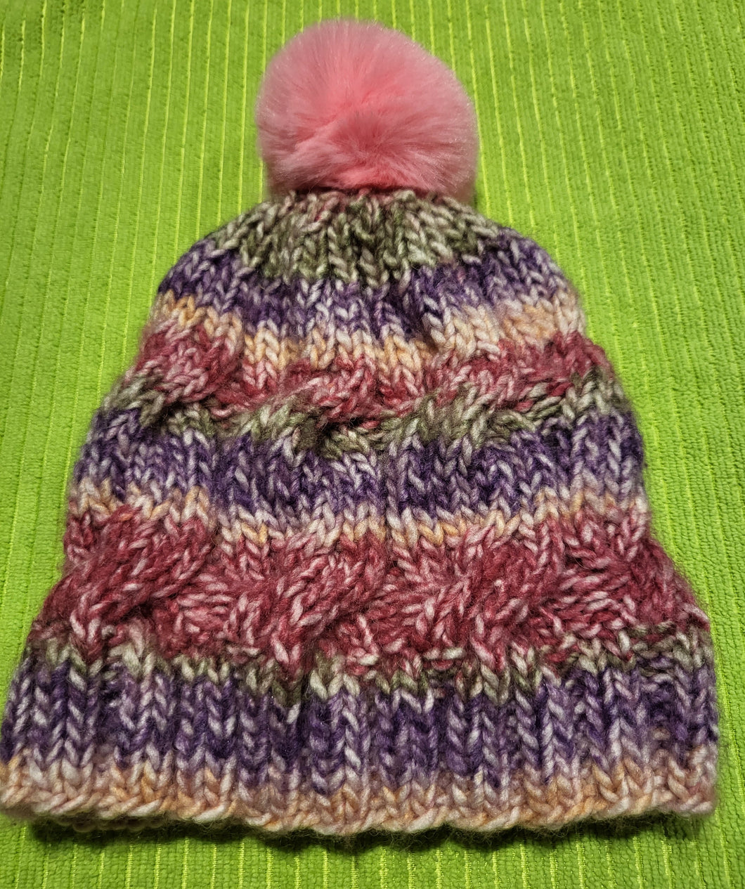 Beanie - Young girl - cable knit -pinks, mauves, greens