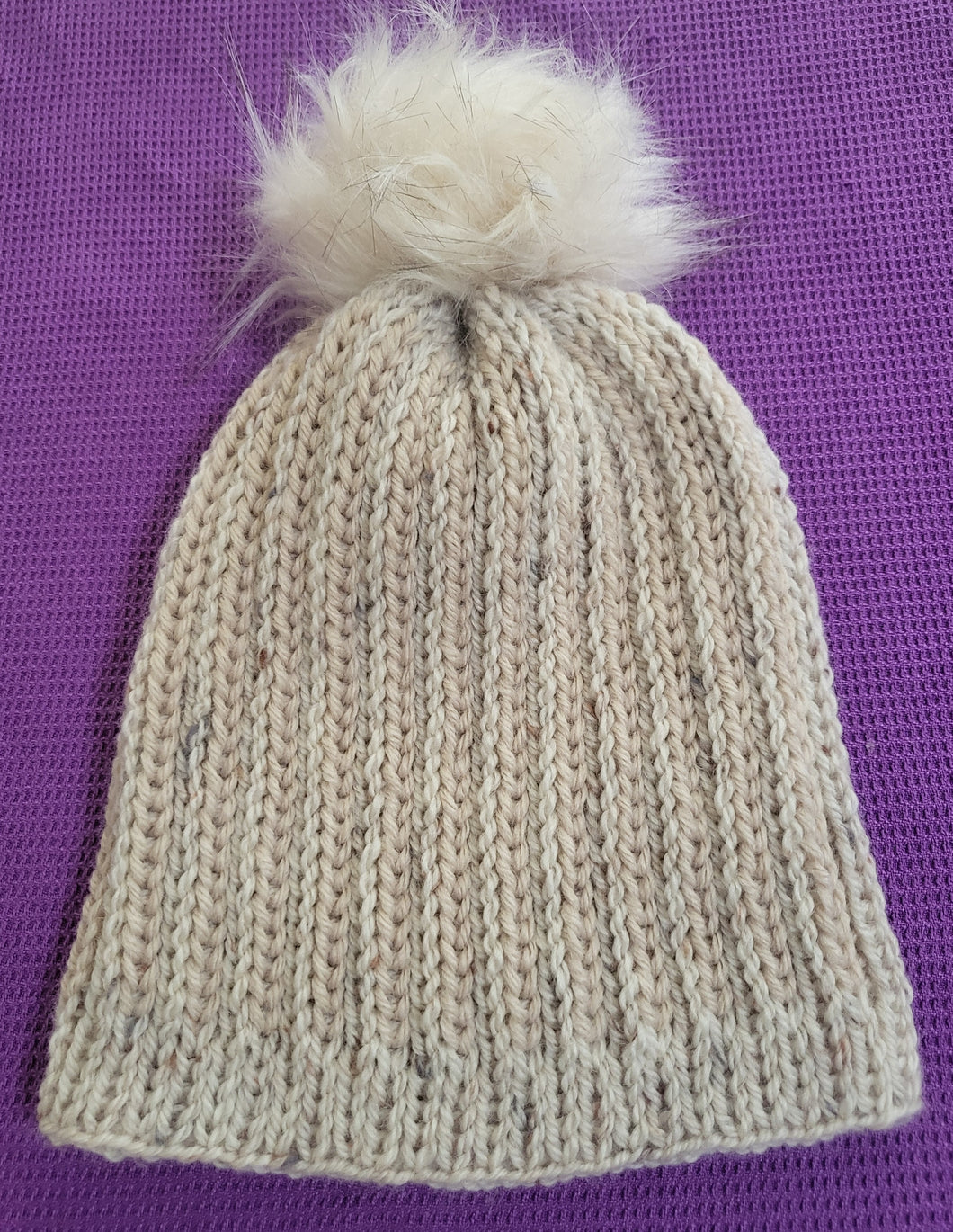 Fawn Tweed beanie with fawn pom pom