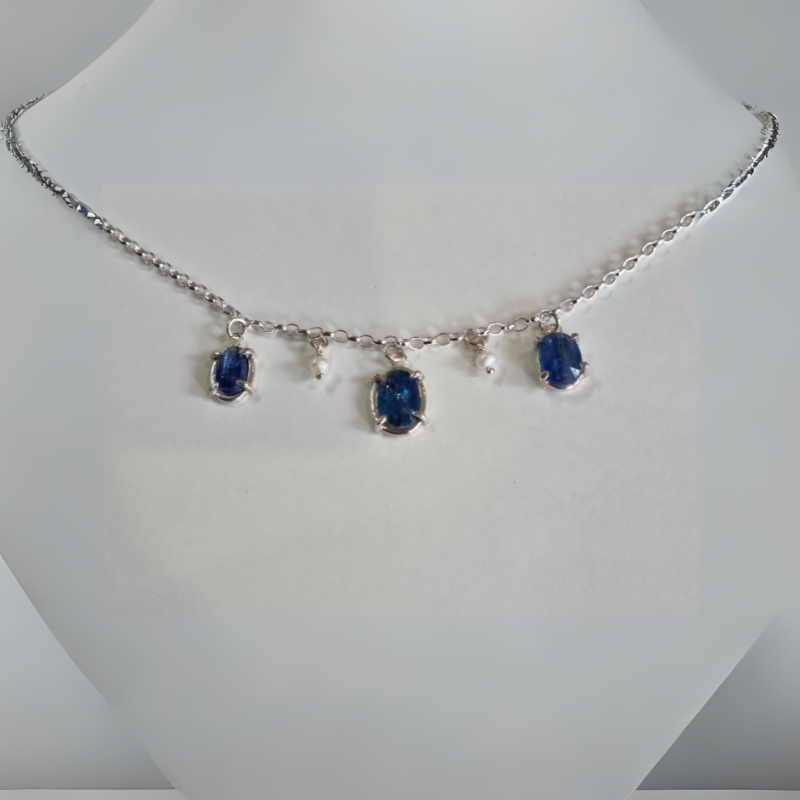 Blue Kyanite and Freshwater Pearl Necklace