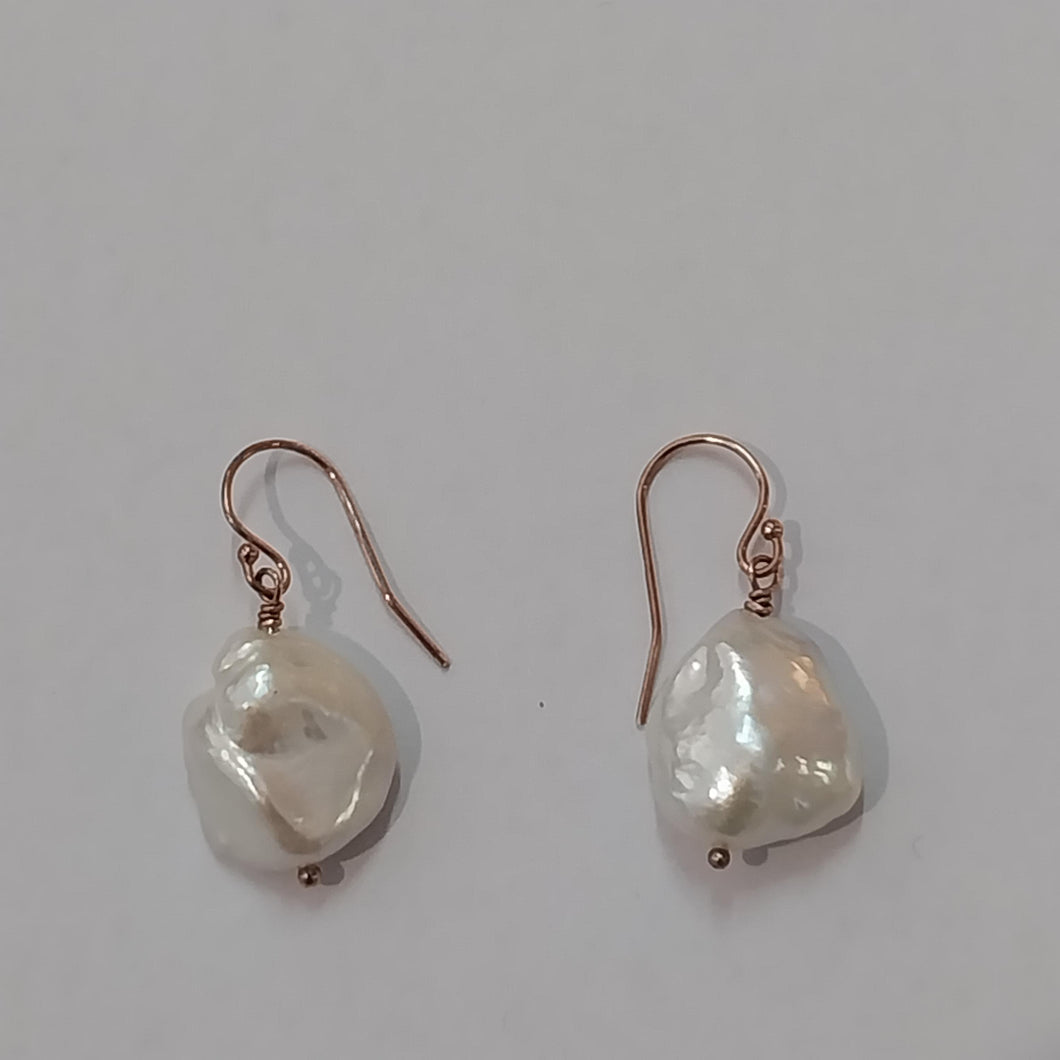 Keshi Fresh Water &  Rose Gold Hook Earrings