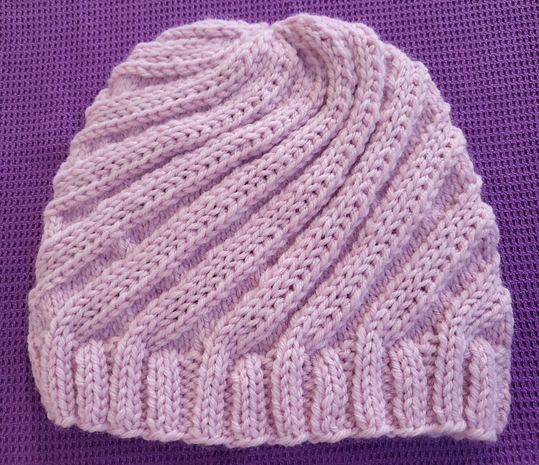 Pink hand knit swirl beanie