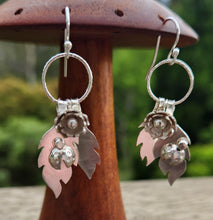 Load image into Gallery viewer, Ladybird and peony flower dangly earrings
