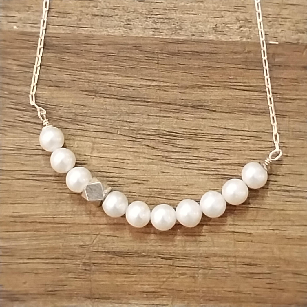 Fresh Water Pearl/Sterling Bar Necklace