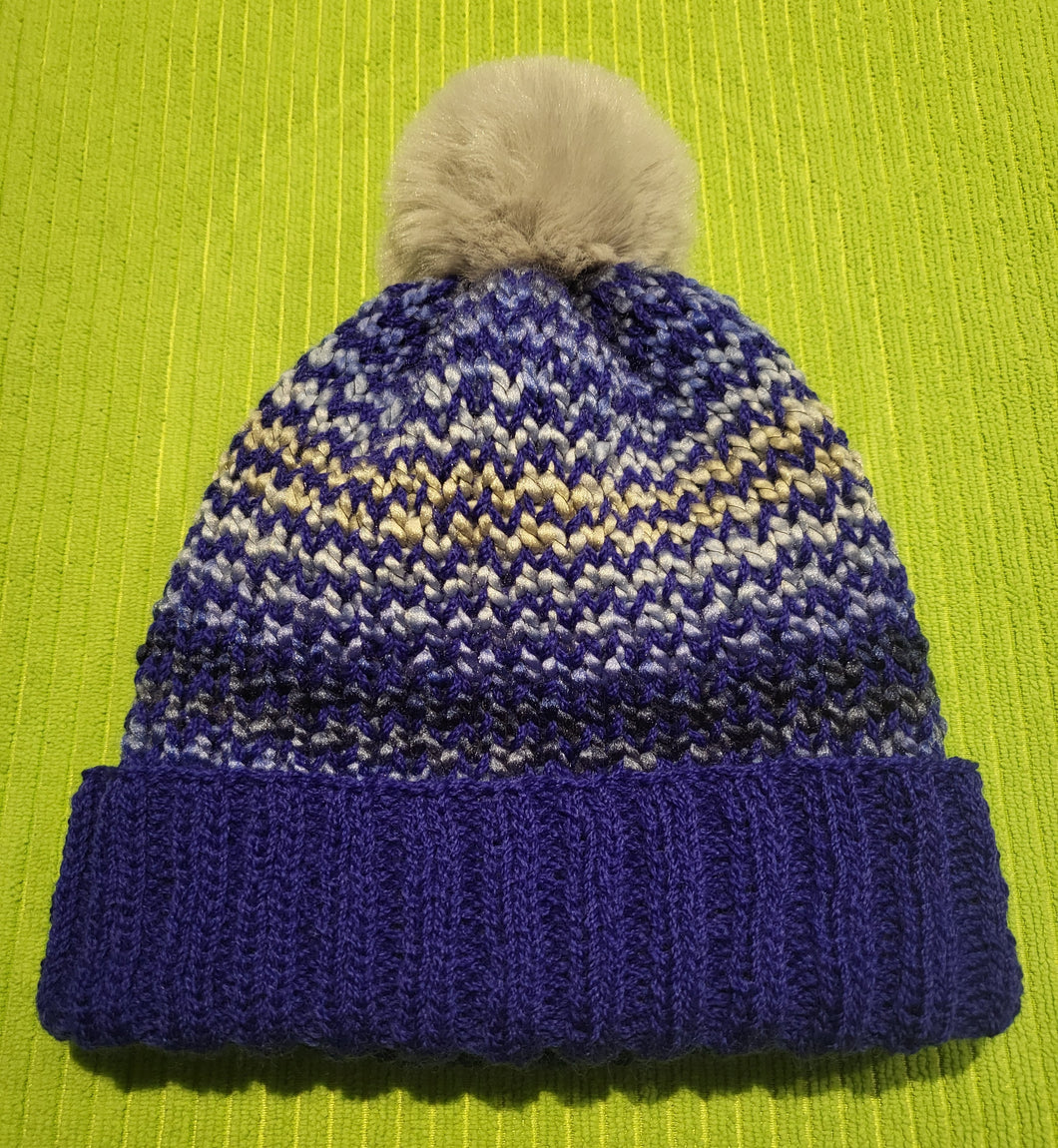 Beanie - royal blue with grey pom pom.
