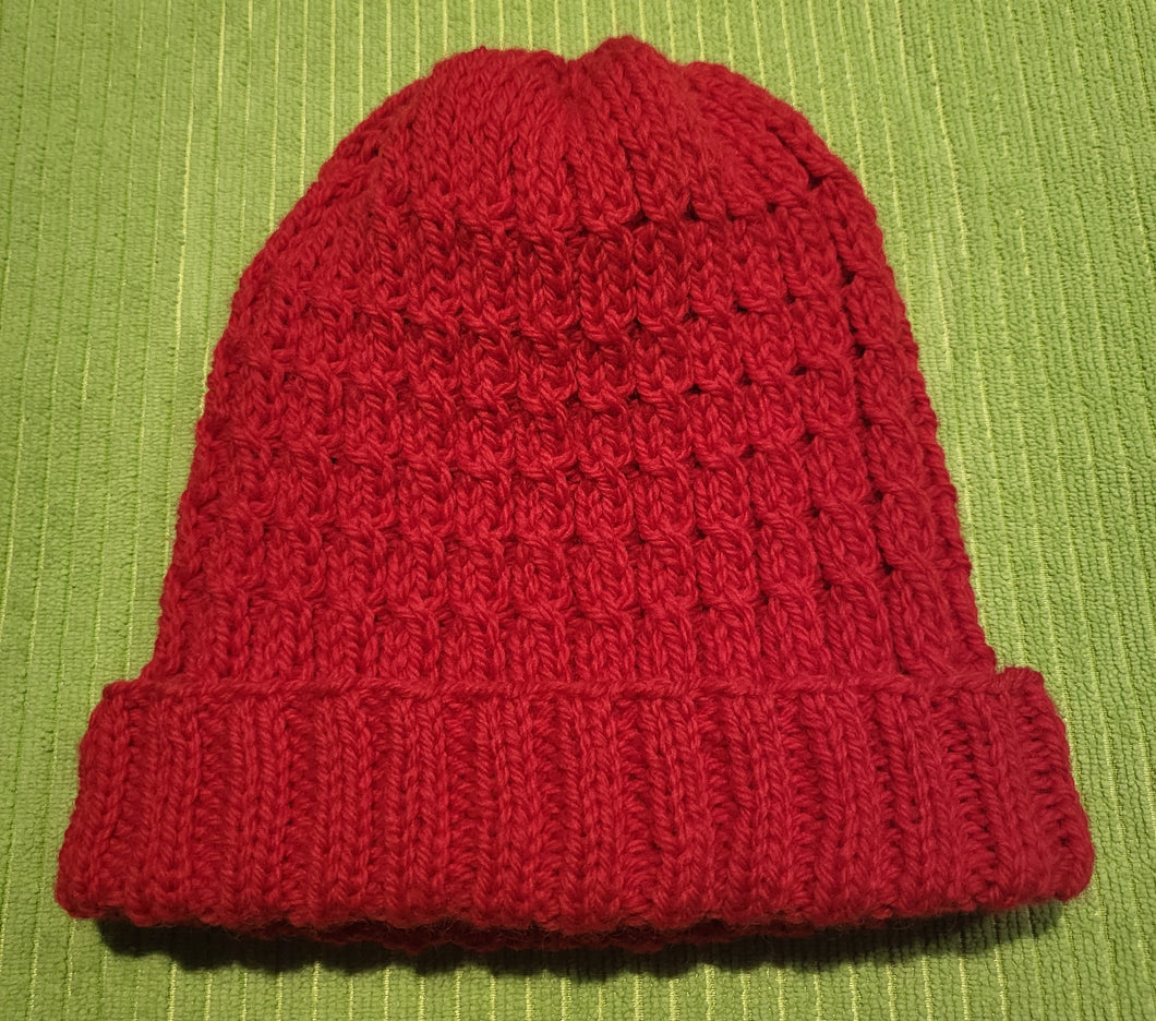 Beanie - red with cable pattern