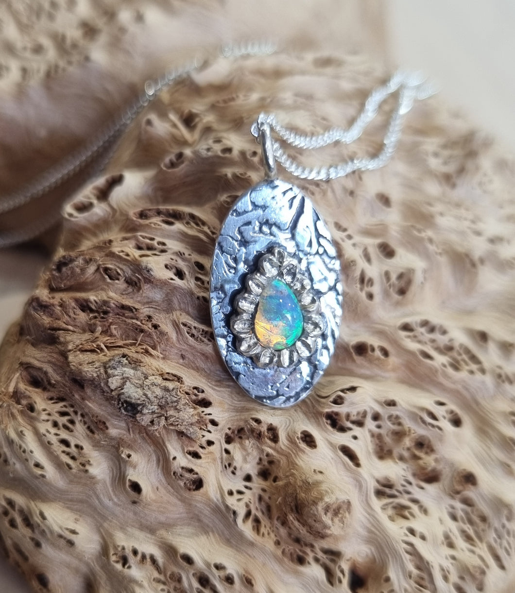 Lightening Ridge Opal in Sterling Silver Pendant