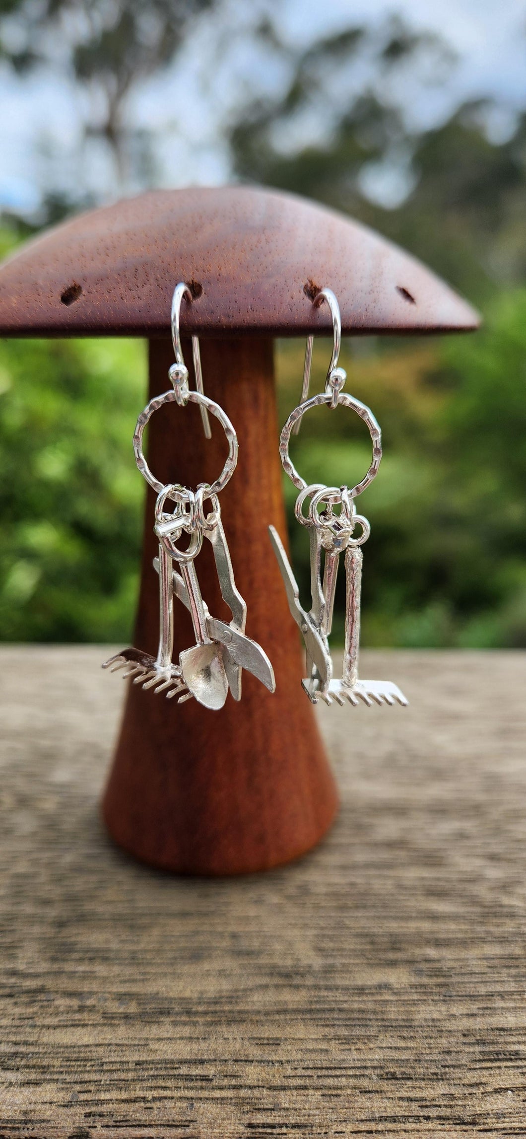 Gardening tools dangly earrings