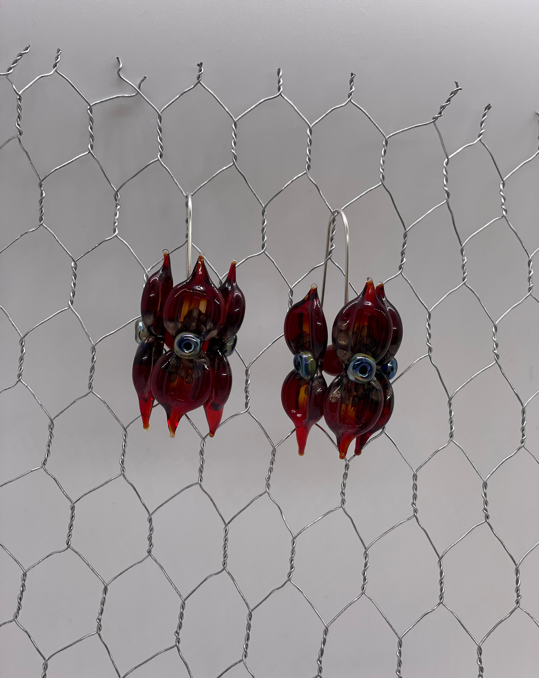 Raspberry & Gold Lustre Sturt's Desert Pea Glass Earrings
