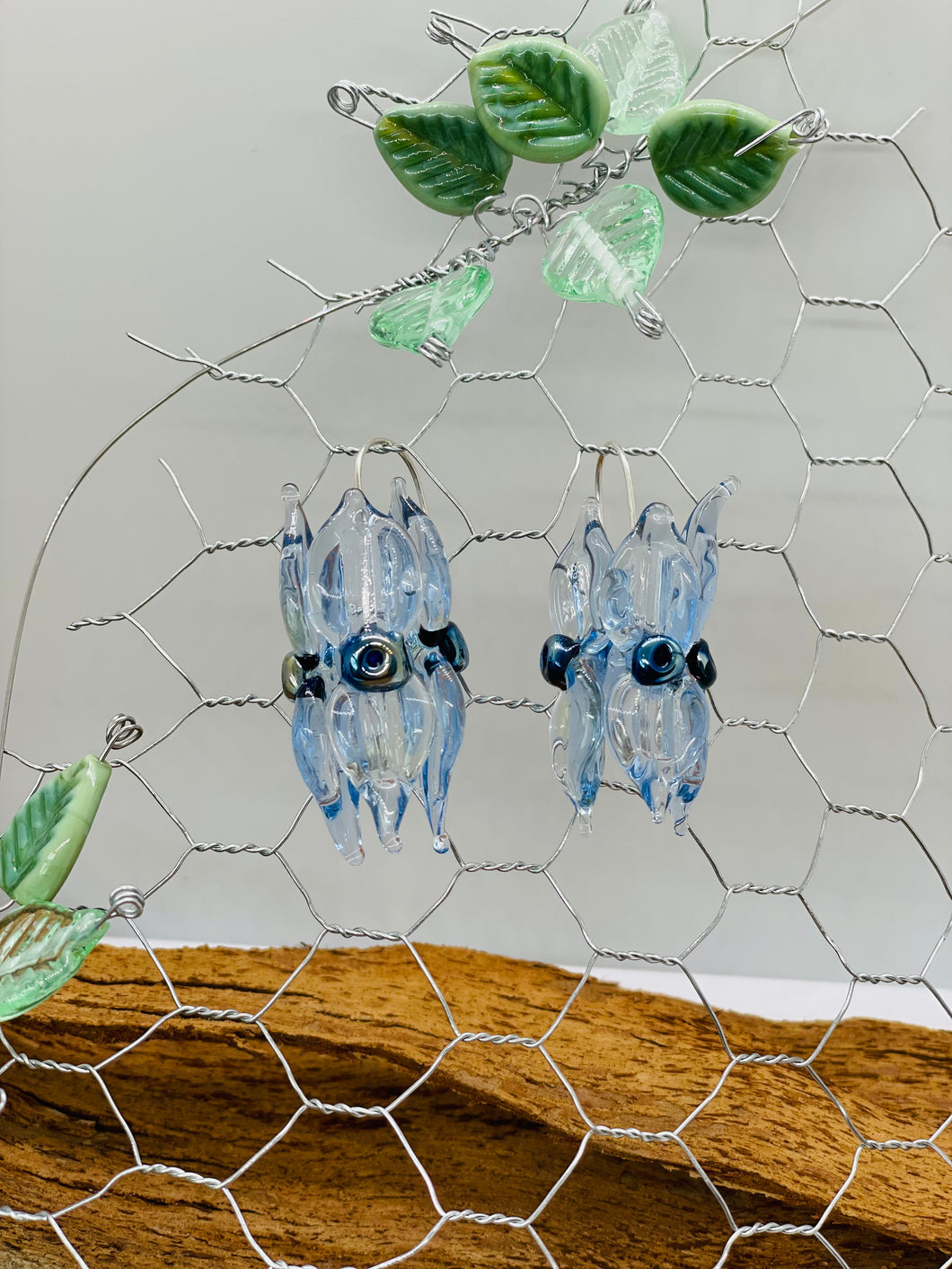 Light Blue & Silver Sturt's Desert Pea Glass Earrings