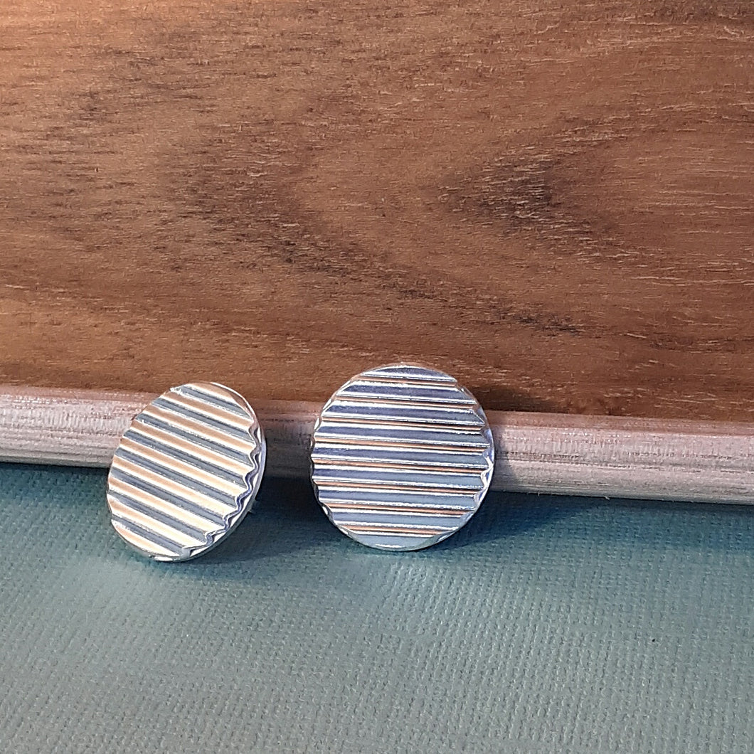 Disc Corrugated Sterling Silver Studs