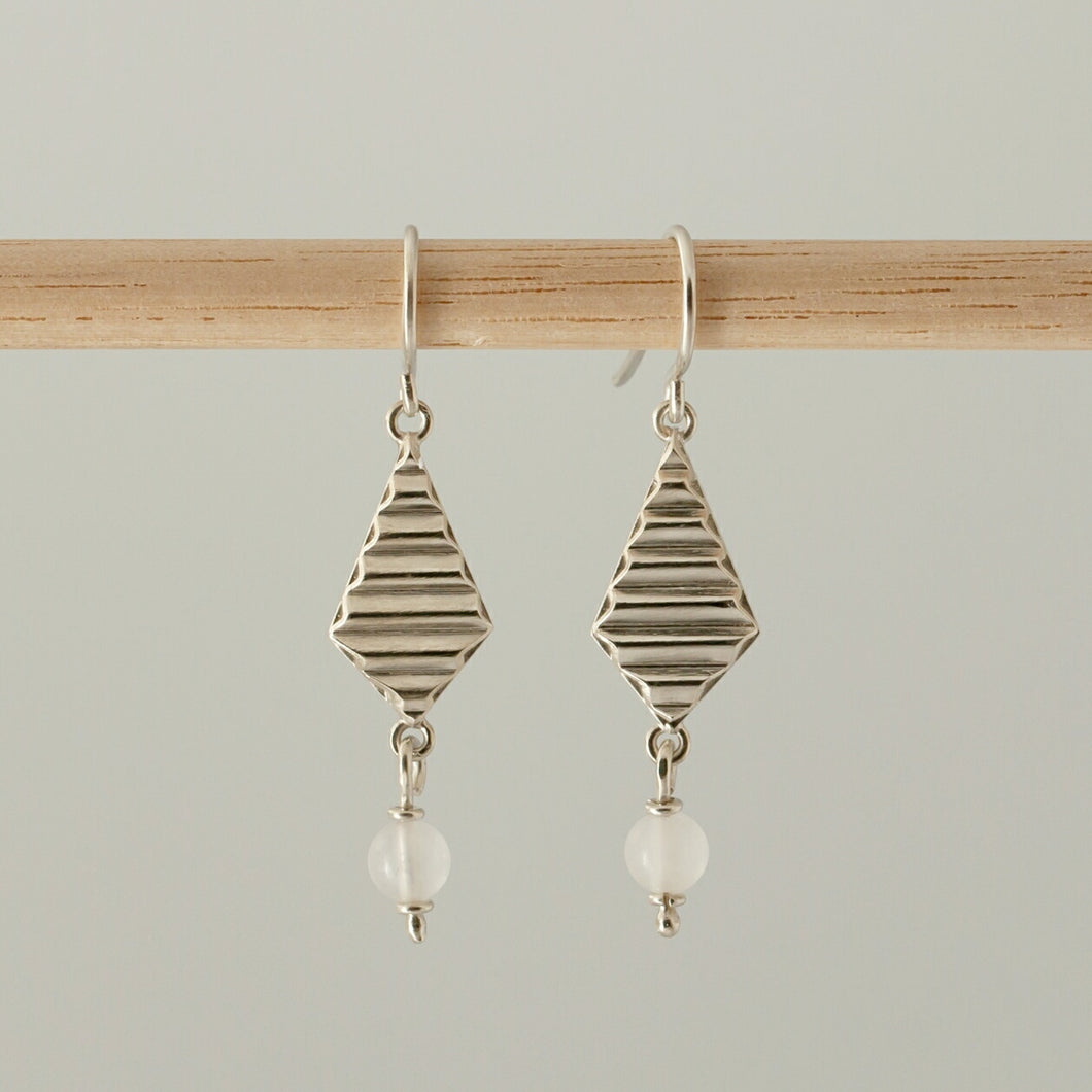 Kite Shaped Corrugated Sterling Silver Earrings