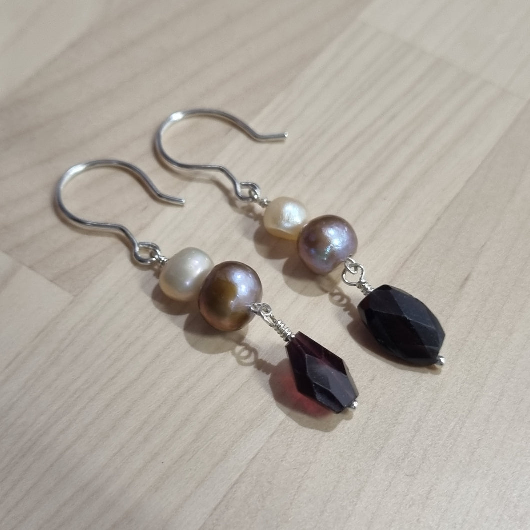 African Garnet & Freshwater Pearl Earrings