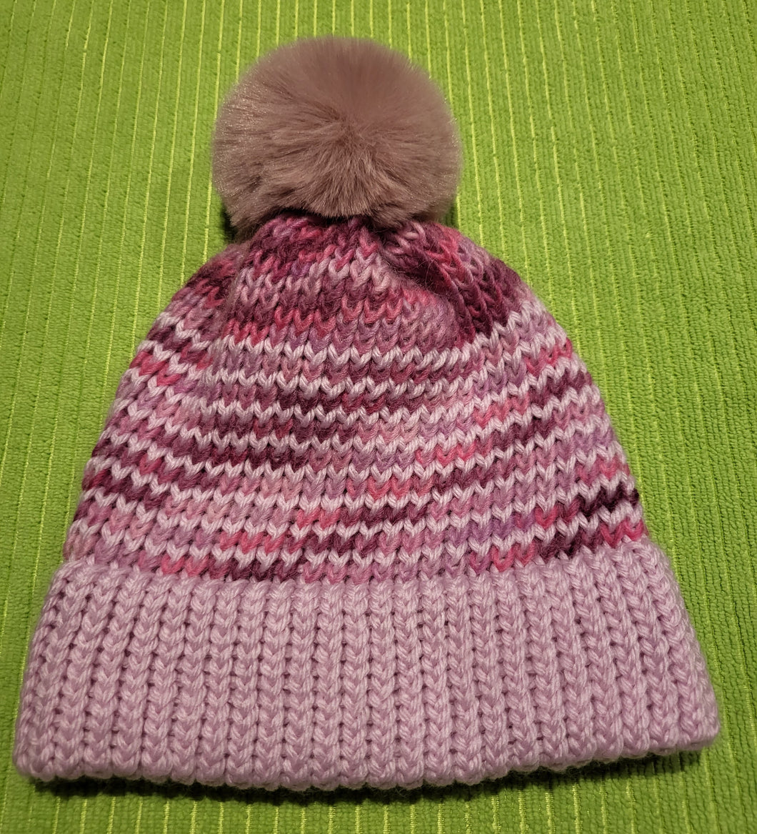 Beanie - Baby/Toddler - Pink band with pink contrast stripes
