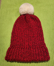 Load image into Gallery viewer, Beanie - Tweenager - Red with off white pom pom
