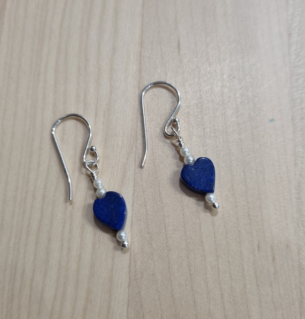 Lapis Lazuli Heart & 3 Freshwater Pearl Hooks