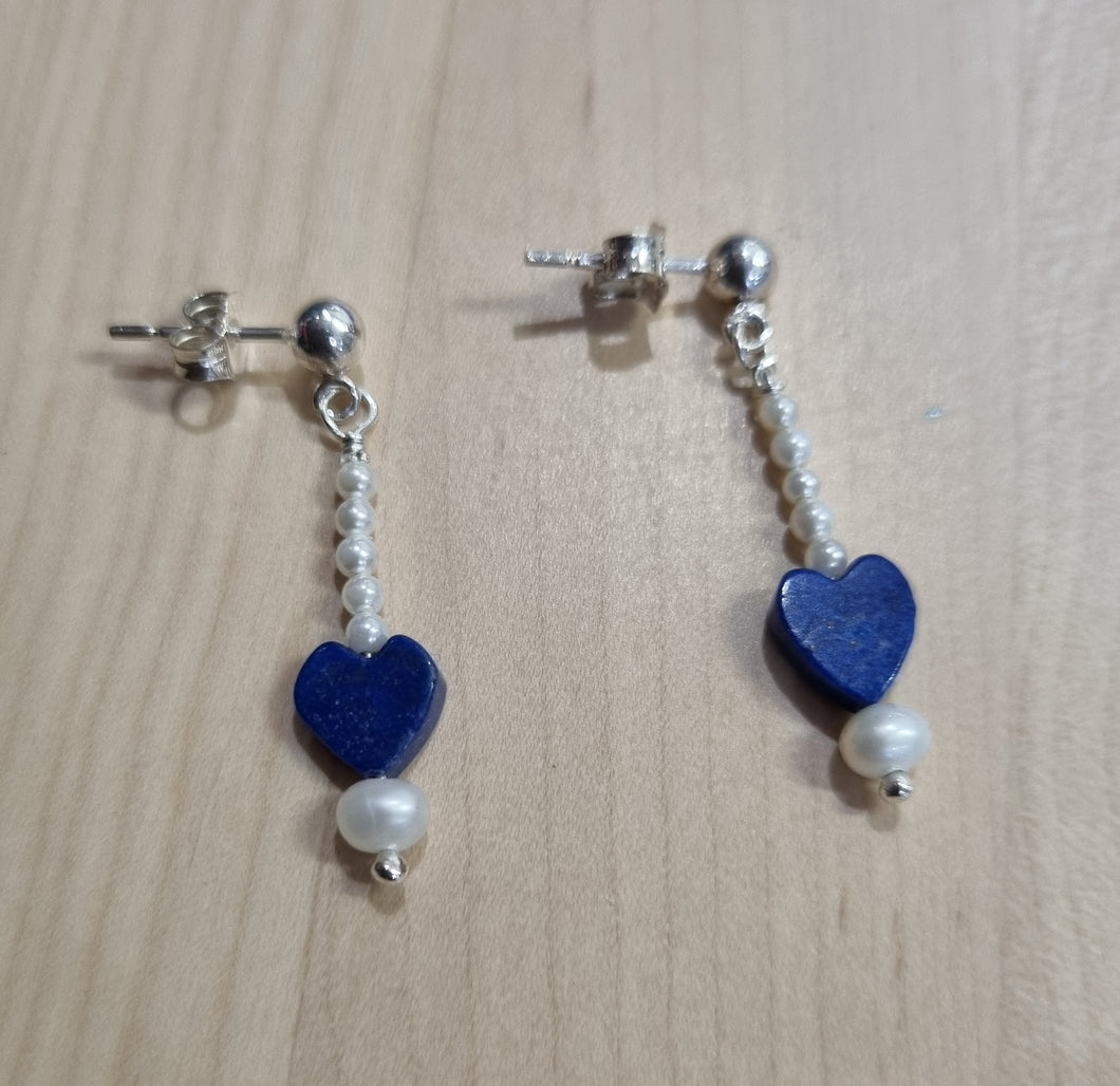 Lapis Lazuli Heart & 6 Freshwater Pearl Studs