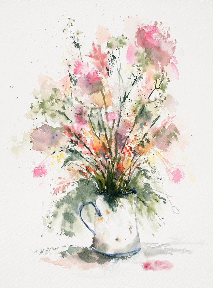 Spray of Flowers in Metal Milk Jug  28 x 42cm Signed Print