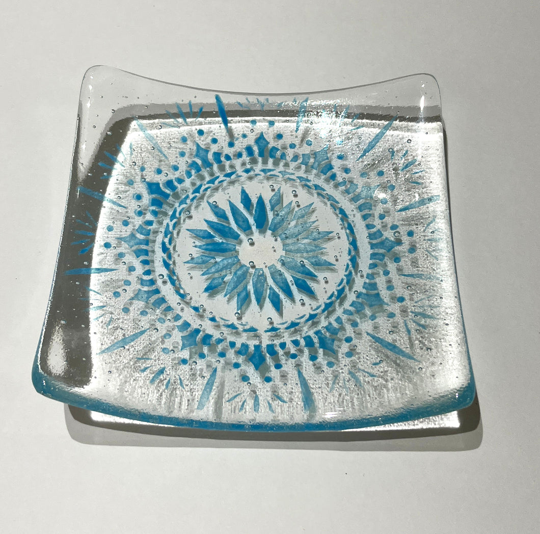 Chakra Pale Blue Glass Plate 13 x 13cm