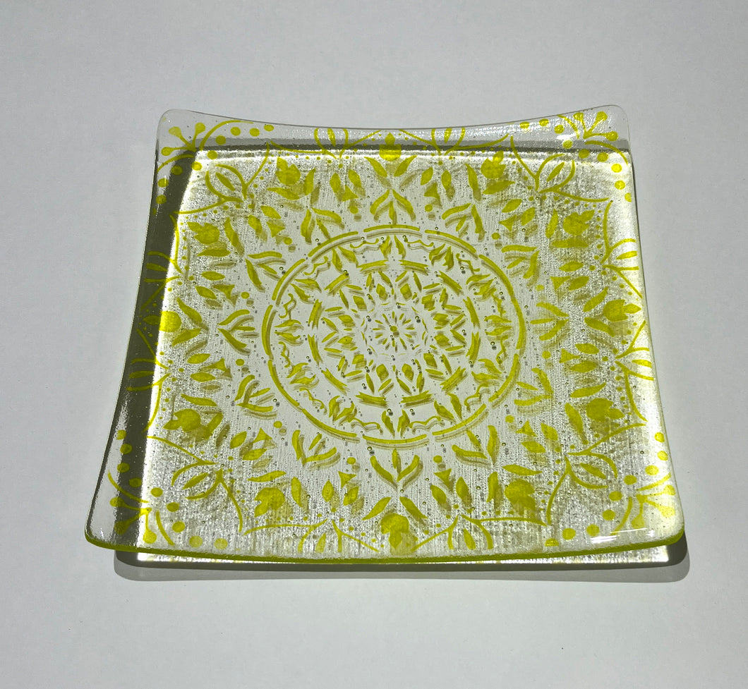 Chakra Yellow Glass Plate 20 x 20cm