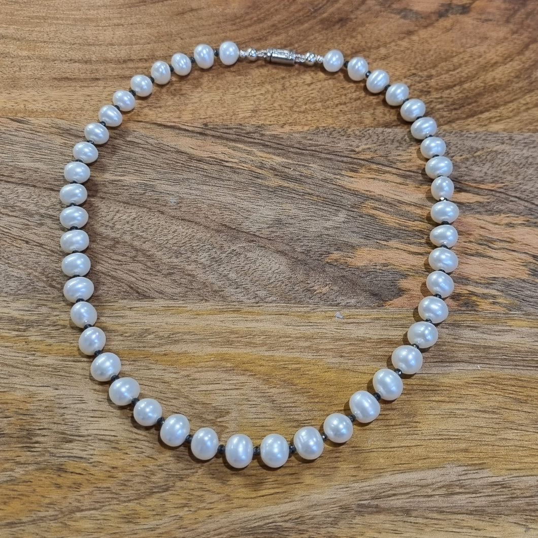 Black Diamond & Freshwater Pearl Necklace
