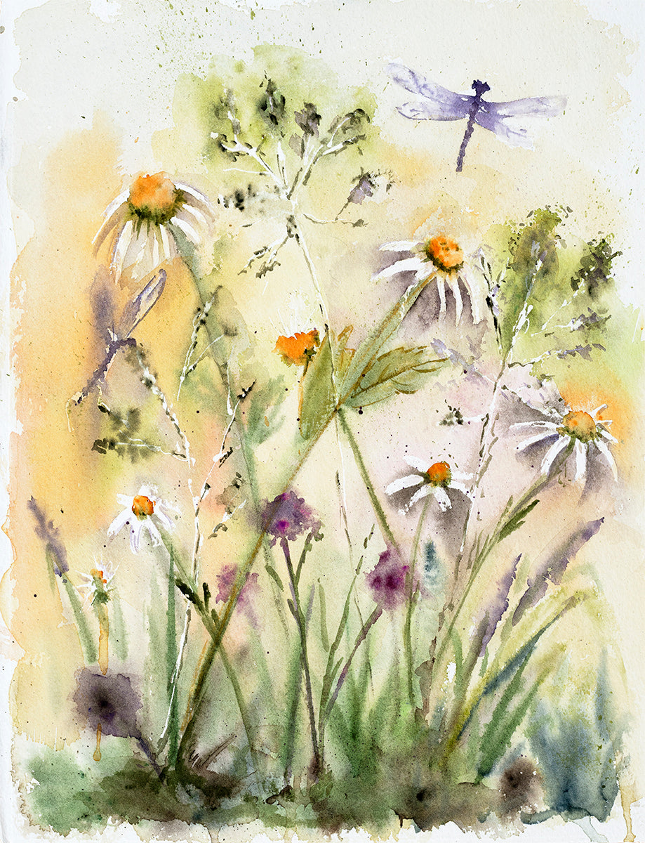 Dragonfly & Daisies 28 x 42 Signed Print