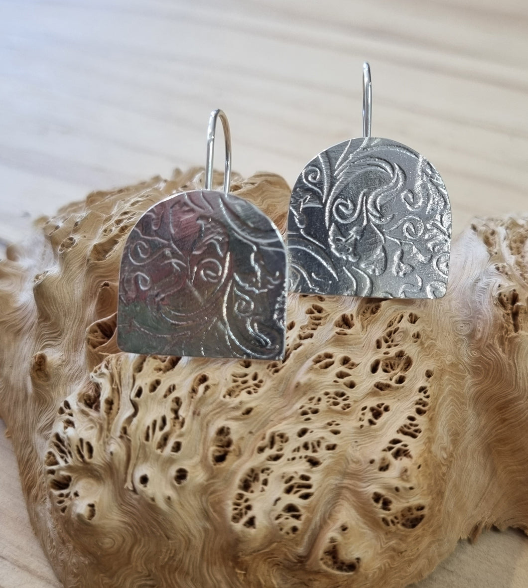 Floral Pattern Sterling Silver Arch Earrings